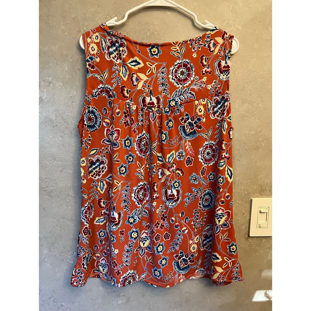 Floral Sleeveless Tank Top Boho Orange Rust Flowy Blouse Womens M - Picture 5 of 9